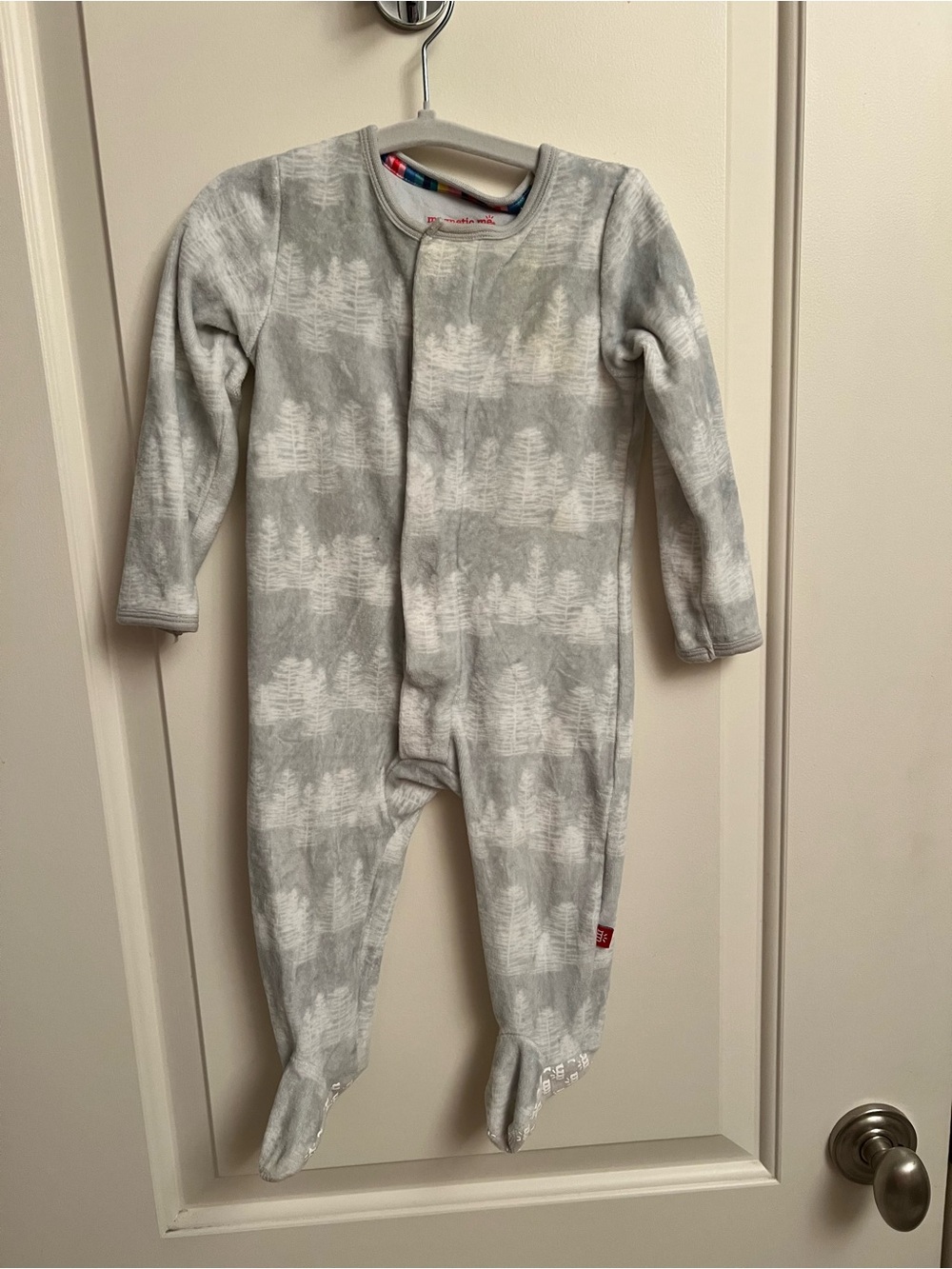 Magnetic Me Fleece Gray & White Tree-Pattern Footed One-Piece